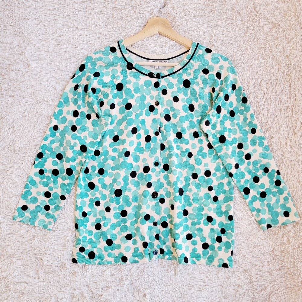 Pendleton Polka Dot Print Silk Button Front Knit Top